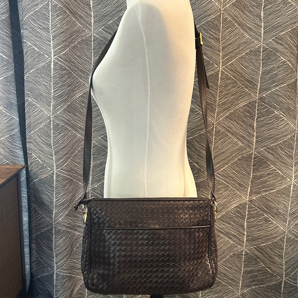 Vintage Ganson Brown Woven Leather Crossbody Bag